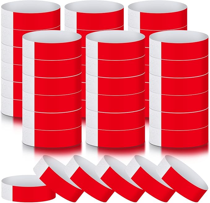 600 Packs Paper Wristbands for Events Neon Party Wristbands Colored Waterproof Paper Club Arm Bands Lightweight Identification for Concert Bar Entrance Admission(Red)