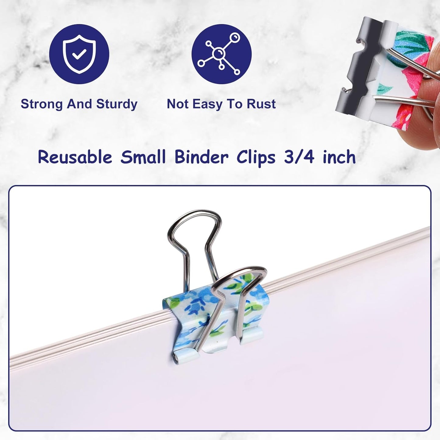 Ufmarine 60 Pcs Small Binder Clips3/4 Inch, Floral Cute Binder Clips, Small Paper Clips for Office, Standard Size