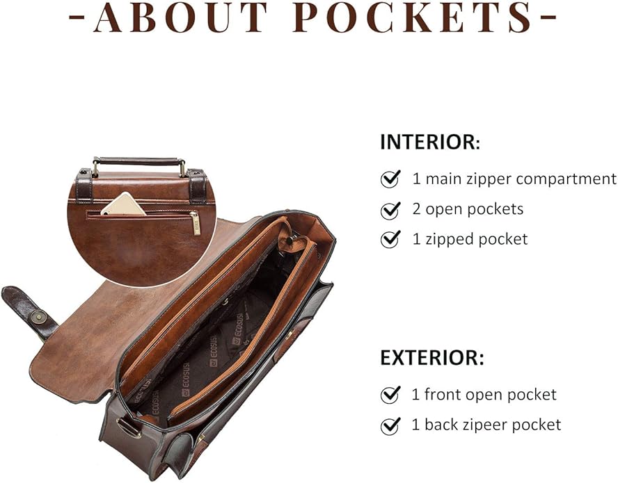 ECOSUSI Vintage Crossbody Messenger Bag Satchel Purse Handbag Briefcase for Women