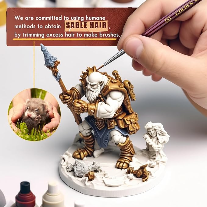 Kolinsky Sable Miniature Paint Brushes - Professional Detail Brushes, Golden Maple Ultra Fine for Miniatures, Details, 40k, Fingure, D&D, Size 00, 0, 1