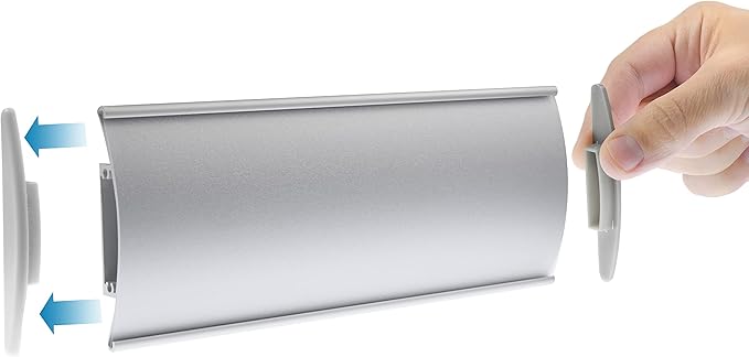 Set of 6 –Sturdy & Elegant Silver Aluminum Wall Mount Name Plate Holder, Office Business Door Curved Sign Holder with Adhesive Tape, 8” X 3” - Plastic Film Included, Paper Inserts NOT Included