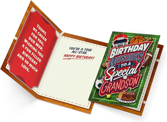Prime Greetings Grandson Birthday Card, Made in America, Eco-Friendly, Thick Card Stock with Premium Envelope 5in x 7.75in, Packaged in Protective Mailer