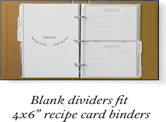 Jot & Mark Blank Recipe Binder Dividers with Tabs | Six Customizable Organizer Dividers for 8.5"x9.5" 3-Ring Binders (Black & White)