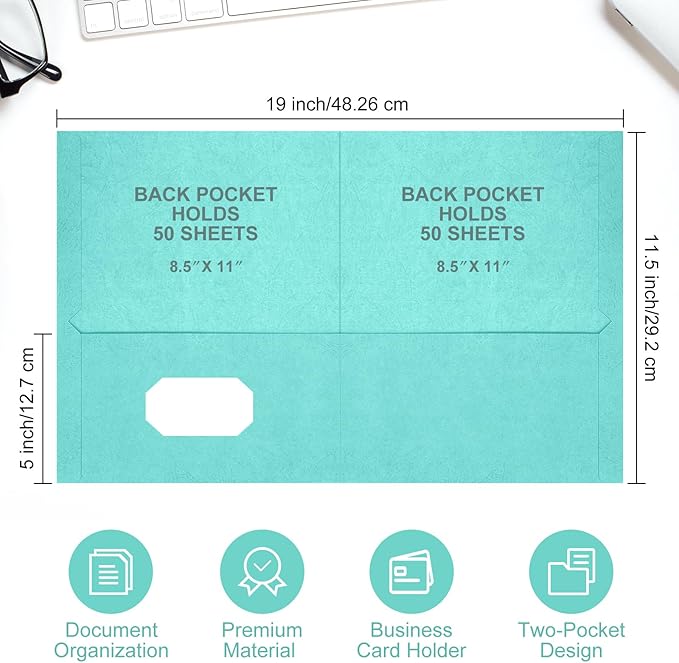 Harloon 75 Pack Two Pocket Portfolio Folders Bulk, 8.5 x 11 Inches Textured Paper with Business Card Slot Letter Size File Folders for Office School Classroom (Light Blue)