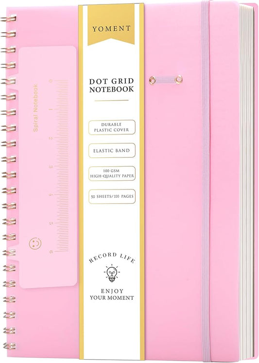 Yoment Bullet Dotted Journal Spiral Notebook 8.5 x 11 A4 Large Dot Grid Notebooks, 100 GSM Thick Dot Paper, Journaling Notebooks for Work School Sketching, A4 Pink