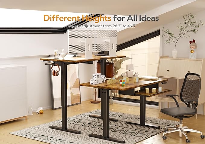 Standing Desk with Keyboard Tray, Standing Desk Adjustable Height, Raising Desks for Home Office and Computer Workstation, 48 Inches, Rustic Brown