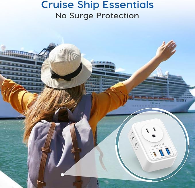 Multi Plug Outlet Extender with USB Ports, Power Strip Non-Surge Protector with 4 Electric Outlets and 3 USB Charger (1 USB C), Multiple Outlets Expander for Cruise Ship, Dorm, Travel Essentials