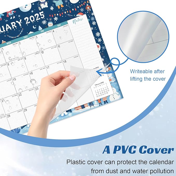 Gannyfer Large Desk Calendar 2024-2025 - 18 months from Otc 2024 to Mar 2026, 22" x 17" Desktop/Wall Pad Calendar with to-do List, Thick Paper with Plastic Cover, Large Ruled Blocks - Snow (2 Binder Clips Included)