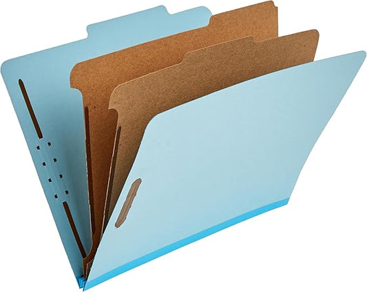 Amazon Basics Classification Folder, 100% Recycled, 2 Dividers, 2" Embedded, 12.17 x 10.39 inch (Letter), Light Blue, 10 Count per Box