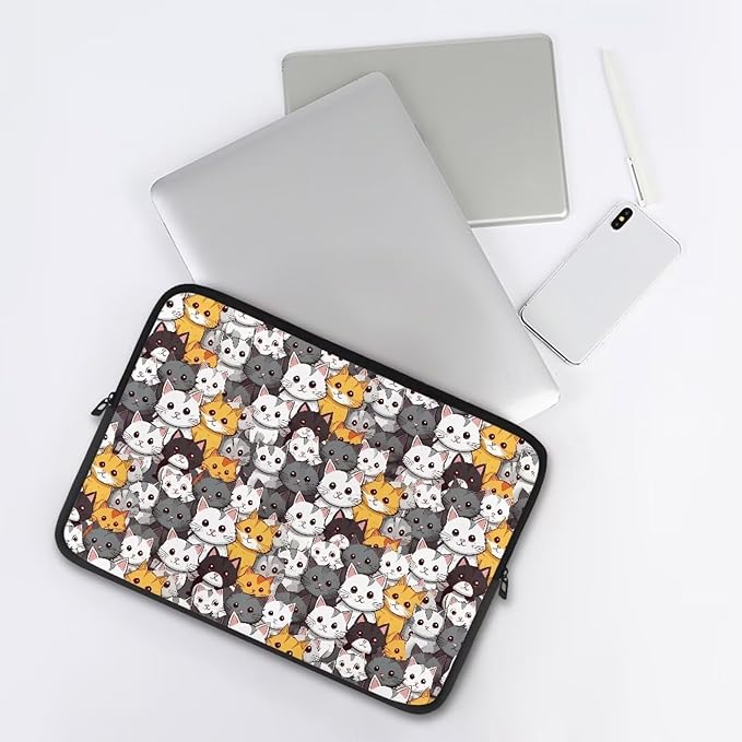 Cartoon Cats Printed Laptop Bag for Women Men, 15 Inch Laptop Sleeve Case Water Resistant Neoprene Computer Case Bag Laptop Briefcase Tablet Briefcase Carrying Bag, Multicolor