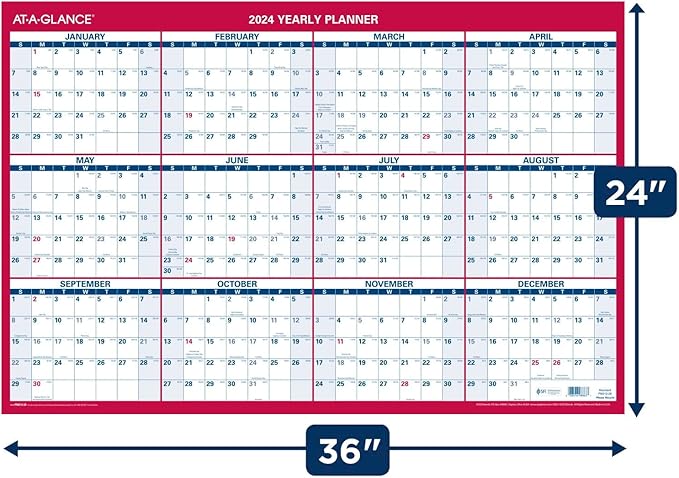 AT-A-GLANCE 2024 Wall Calendar, Monthly Planner, 24" x 36", Extra Large, Paper, Reversible, Vertical/Horizontal (PM2122824)