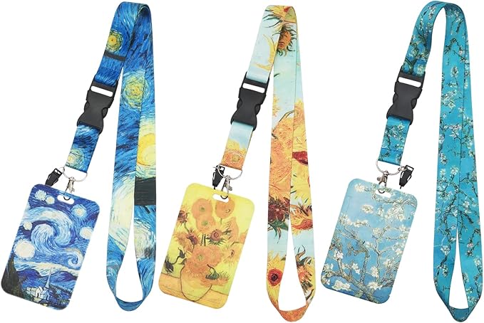 3Pack Detachable Lanyard with ID Badge Card Holder Silky Keychain Lanyards Keys Neck Strap with Metal Lobster Clip Clasp and Charm Hard Card Case for Women Men Adults (3)
