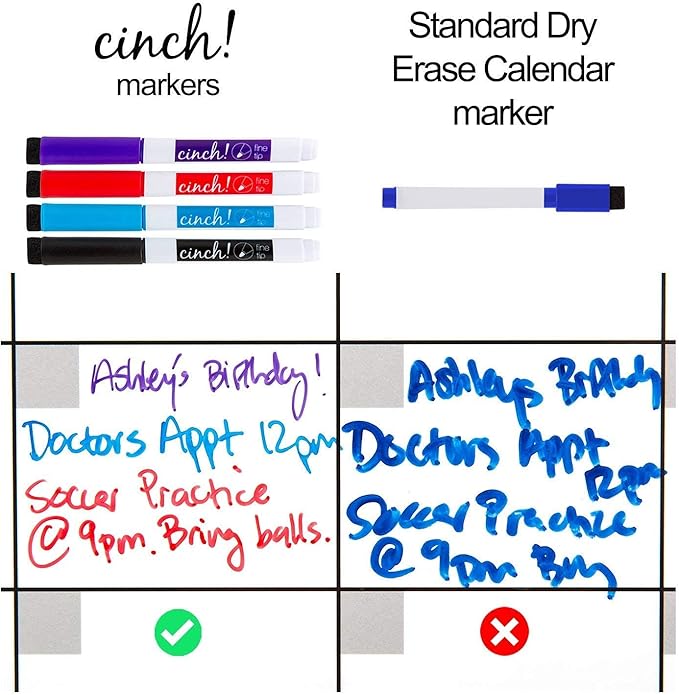 Cinch! 19x13-Inch Magnetic Whiteboard for Fridge - Weekly Calendar and Meal Planner - Stain Resistant Dry Erase Board with 4 Fine Tip Markers and Eraser - Magnetic Weekly Planner for Easy Scheduling