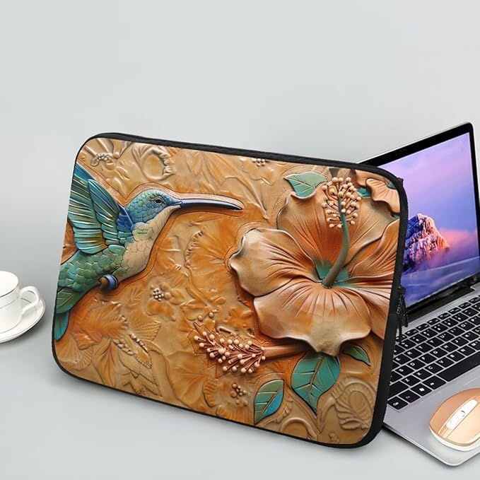 Hibiscus Hummingbird Printed Computer Case Bag for Girls Boys, Washable 10 Inch Laptop Bag Carrying Case Laptop Briefcase Neoprene with Zipper, Compatible with Various Computers, Pink
