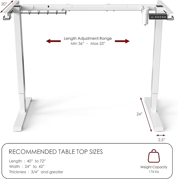 SHW Electric Stand Up Desk Frame Mobile Workstation | Ergonomic Standing Height Adjustable Computer Desk for Home and Office, White
