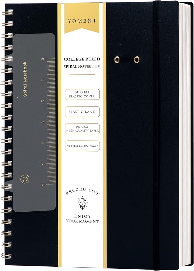 Yoment Spiral Notebook 8.5 x 11 A4 Large Notebooks for Work College Ruled Journaling Notebooks, 100 GSM Paper, Spiral Bound Journal for School Note Taking Writing, A4 Black