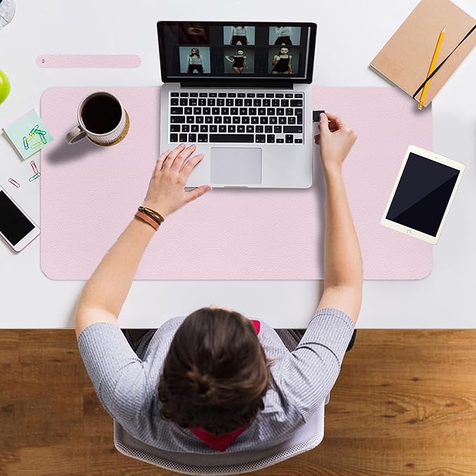 ‎Boutilon Leather Mouse Pad,Extended Desk Pad for Keyboard and Mouse Non-Slip Study Desk Writing Pad Desktop Protector for Home Office Accessories,24"x 14"(S-Light Pink)