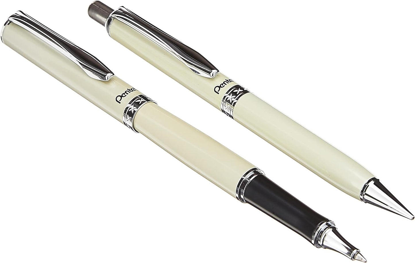 Pentel Libretto Roller Gel Pen and Pencil Set with Gift Box, Pen 0.7mm and Pencil 0.5mm, Cream Barrels (K6A8W-A)