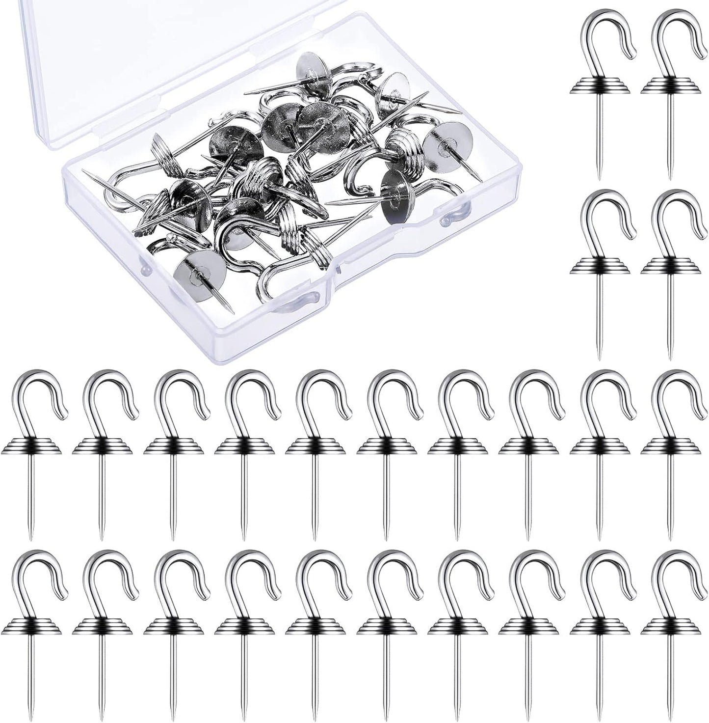 Hotop 60 Pieces Push Pin Wall Hooks Metal Thumb Tack Hangers Iron Alloy Nail Decorative Picture Hooks for 20 Lbs Home Office School Party Supply (Silver)