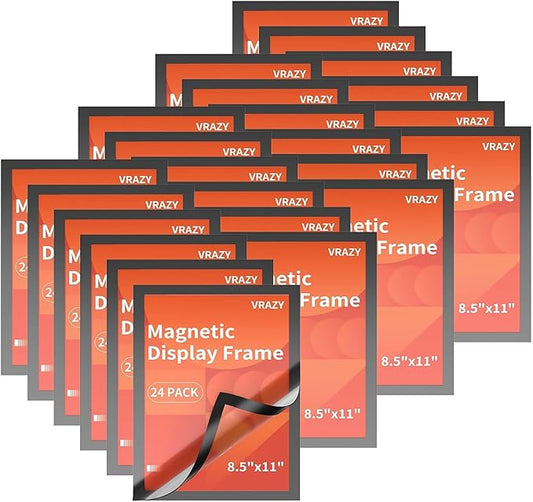 24Pack Magnetic Sign Holder 8.5 x 11 Wall Mount, Self Adhesive Display Magnetic Picture Frames Sheet With Strong Magnet Border for Window/Door/Fridge, Document Poster Paper Holders for Home Office Store, Black