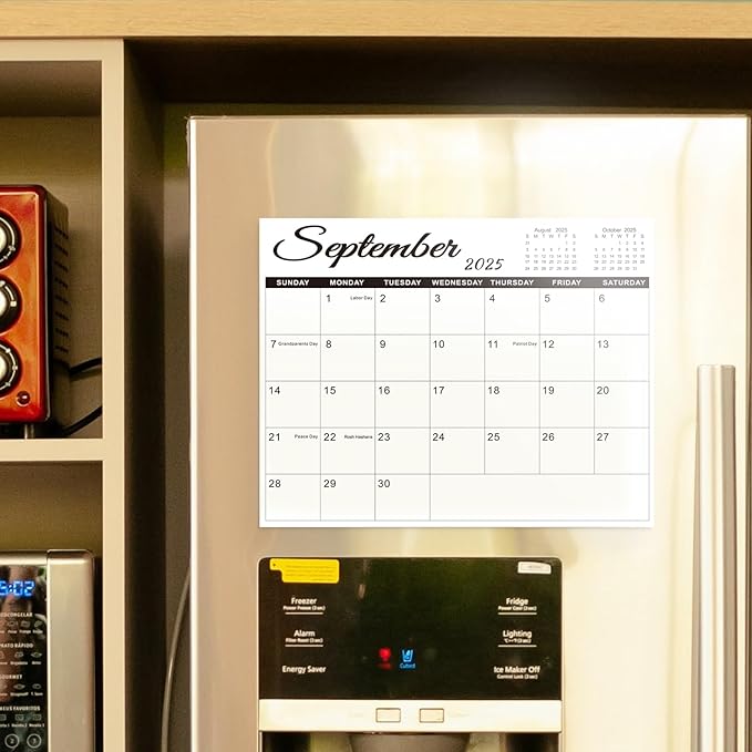 SKYDUE 2025 Magnetic Calendar for Refrigerator, Fridge Calendar 2024-2025, Jul 2024 to Dec 2025 18 Months Magnetic Calendar, 10" x 8", Black
