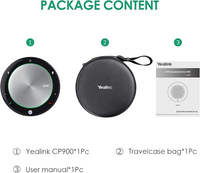 Yealink Bluetooth Speakerphone USB Speakers with Microphone Teams Certified CP900 Wireless Enhanced Noise Reduction Algorithm Home Office 360° Voice Pickup (Package Without dongle)