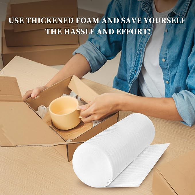 Moving Supplies, 14'' Wide X 160' Length Foam Wrap Roll, Packing Supplies for Packing, Moving, Fragile Articles, Furniture, Transportation Packaging, Including 60 Fragile Stickers.