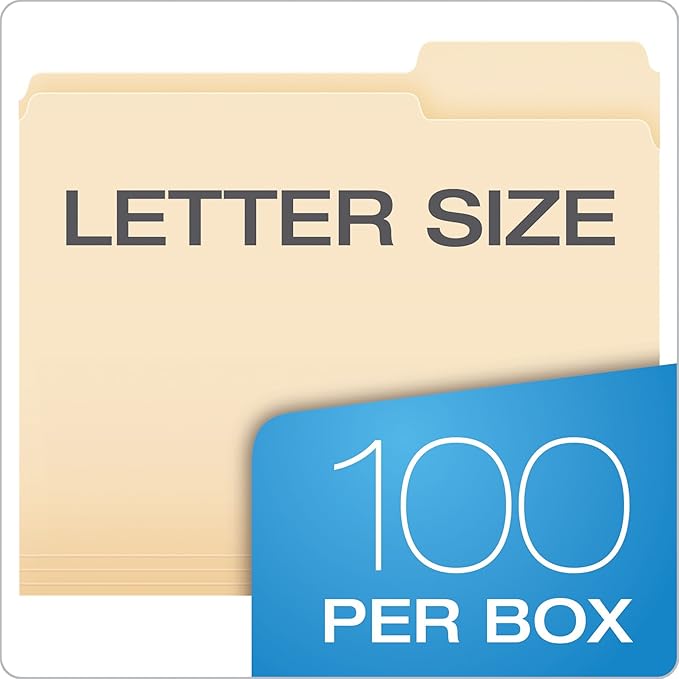 Pendaflex Essentials File Folders, Letter Size, 2/5 Cut, Manila, 100 per Box (752 2/5RE)