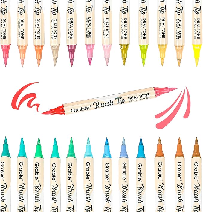 Grabie 72 Colors Paint Markers, Dual-Color Acrylic Pens with 36 Brush Tips, Double Tipped for Rocks & Art Supplies