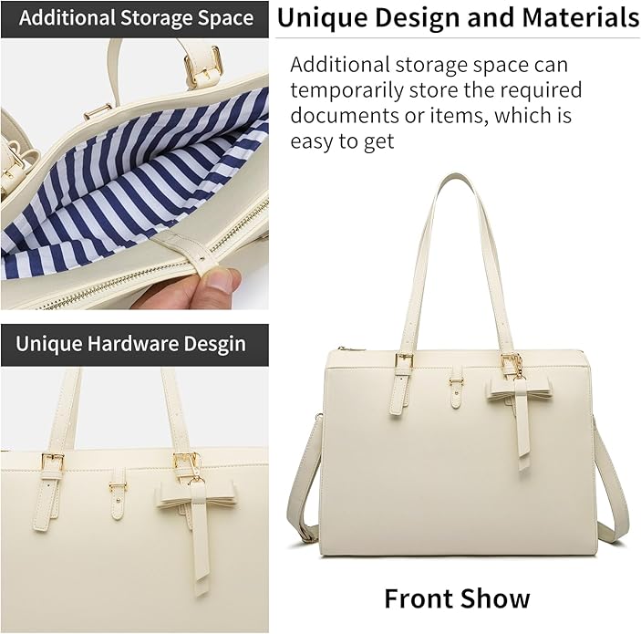 Keyli 4pc Sets Laptop Bag for Women Large Leather Laptop Briefcase with USB Charging Port Computer Shoulder tote Bags Purse