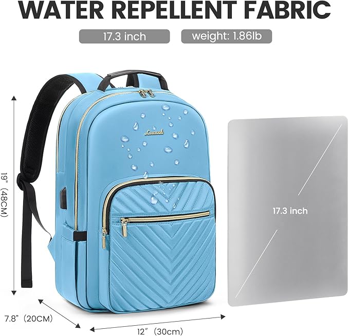 LOVEVOOK Laptop Backpack for Women 17.3 inch,Cute Womens Travel Backpack Purse,Professional Laptop Computer Bag,Waterproof Work Business College Teacher Bags Carry on Backpack with USB Port,Angel Blue