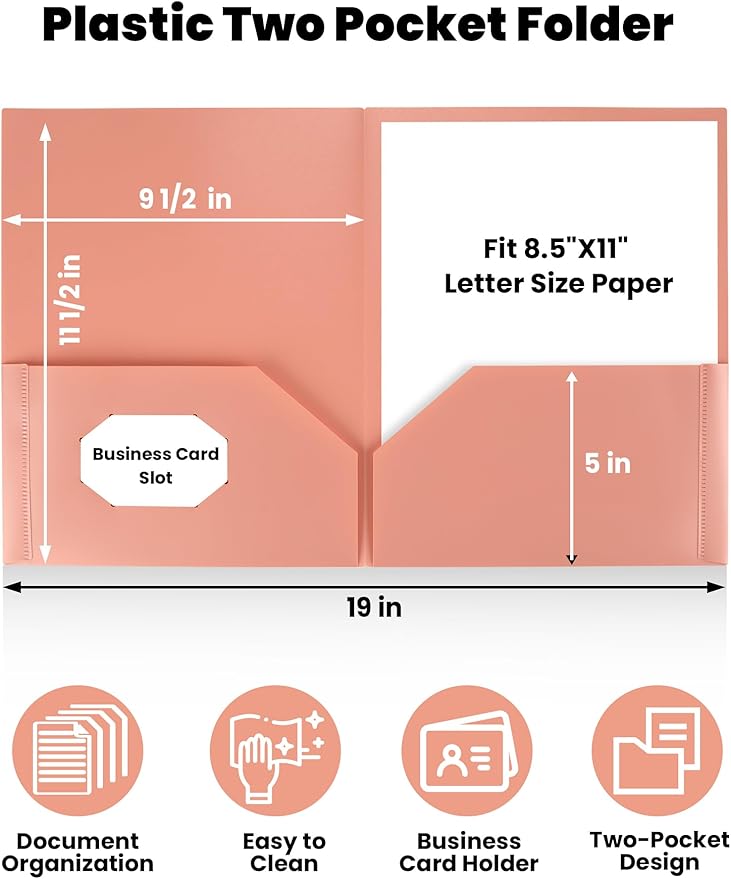 SUNEE Folders with Pockets (6 Pack, Vintage Colors), Plastic Folders with Pockets, Poly Folders for Documents Letter Size, 2 Pocket Folders for Kids, Home, School, Office