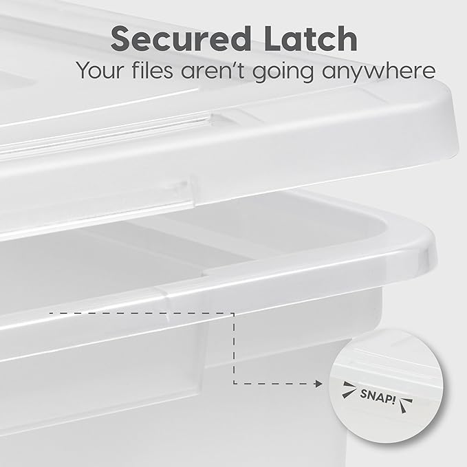 IRIS USA File Box Plastic File Organizer for Letter/Legal File, Document Box, Storage Bin Tote Organizer with Durable and Secure Latching Lid, Stackable, Nestable, BPA-Free, Black 35 Qt. 4 Pack