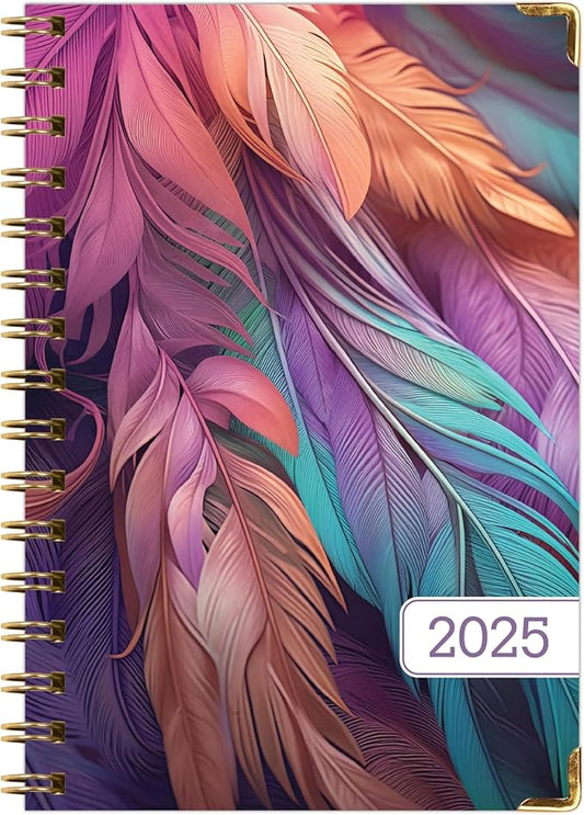HARDCOVER 2025 Planner, 7"x9": 14 Months (November 2024 - December 2025), Daily Weekly Monthly Planner, Yearly Agenda, Bookmark, Pocket Folder and Sticky Note Set (Pastel Peacock)