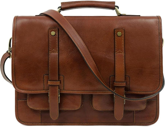 Time Resistance Leather Briefcase for Men - Business Laptop Bag - Italian Handmade Leather Bag - Messenger Bag