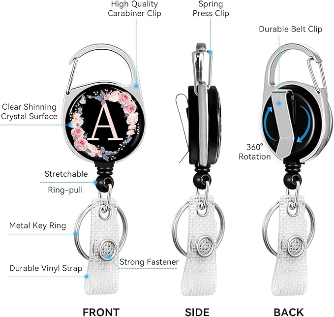 A-Z Badge Holder with Retractable Reel and Breakaway Lanyard Badge Clips Retractable Heavy Duty Badge Reel，Keychain，ID Holder with Breakaway Lanyard for School Nurse Office Teen A