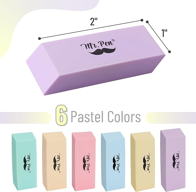 Mr. Pen- Erasers, 48 Pack, Pastel Colors Pencil Eraser, Erasers for Pencils, Mr Pen Erasers, Erasers for School, Large Eraser, Block Erasers for School, Rubber Eraser, Large Erasers for School