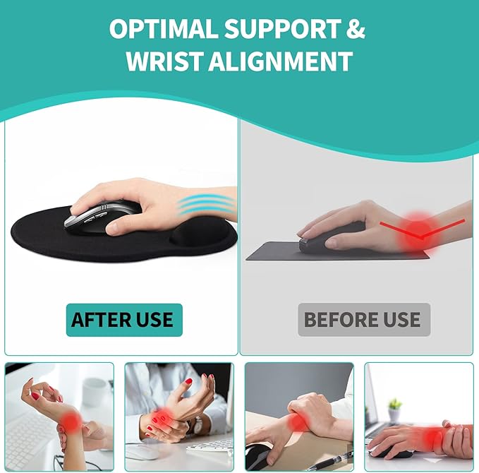 eulps Mouse Pad with Wrist Rest, Comfortable Computer Mousepad with Gel Wrist Support Smooth Surface and Non-Slip PU Base for Pain Relief, Laptop, Office & Home (Black)