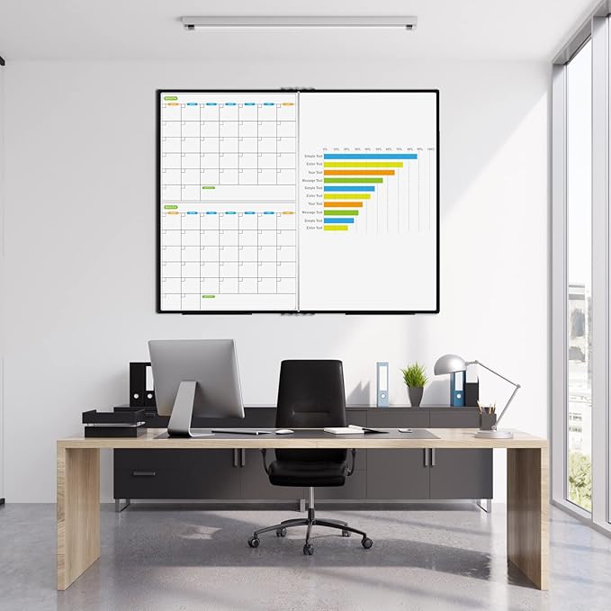 JILoffice Magnetic Foldable Dry Erase Calendar Whiteboard Combo, 2 Month Calendar Board & White Board 60 X 48 Inch, Black Aluminum Frame Wall Mounted Board for Office Home and School