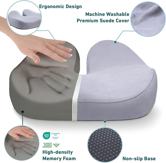 Seat Cushions for Office Chairs - Pressure Relief Seat Cushion - Car Seat Cushions for Pressure Relief, Tailbone Pain, Sciatica & Back Pain Relief for Office Chairs (Light Grey-U Shape)