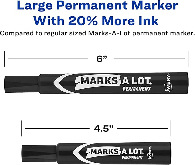 AVERY Marks-A-Lot Permanent Markers, Large Desk-Style Size, Chisel Tip, Water and Wear Resistant, 12 Black Markers (98028)