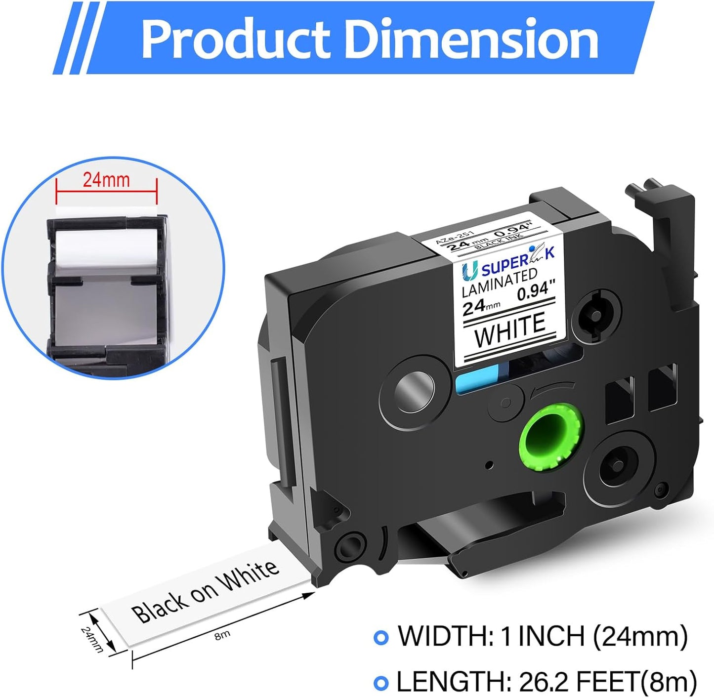 6 Pack 24mm 0.94 Laminated White Tape Compatible for Brother P-Touch Label Maker Tape TZe-251 24mm Label TZe251 1 Inch TZe TZ Tapes TZ-251 TZ251 for PT-D600 D610BT P700 P750W P950NW P710BT