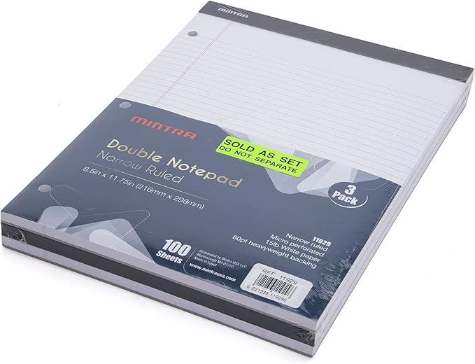Mintra Office Legal Pads (Double Pad 3pk (White), 8.5in x 11in (Narrow Ruled))