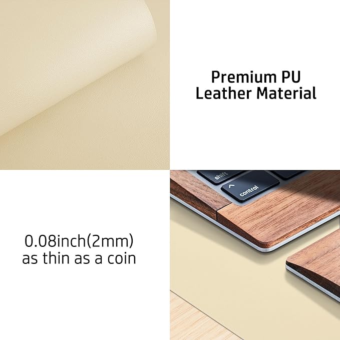 Aothia Leather Desk Pad Protector, Mouse Pad, Office Desk Mat, Non-Slip PU Leather Desk Blotter, Laptop Desk Pad, Waterproof Desk Writing Pad for Office and Home (36" x 17", Soft Yellow)