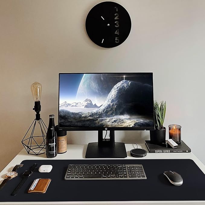 Bloss Black Leather Desk Pad, Large Mouse Pad 35.4×17 Inches, Waterproof Office Desk Mat, Non-Slip Desk Pad Protector, Leather Desk Blotter for Home Office Essentials