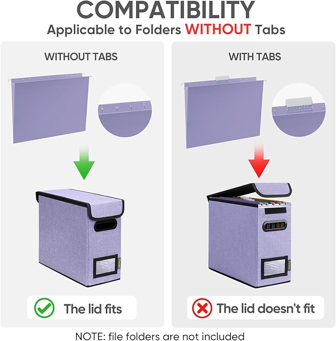 BALEINE File Organizer Box with Lid, Collapsible File Folder Organizer with Plastic Slide, Hanging File Folder Box for Office Document Storage (1 Pack, Purple, S)