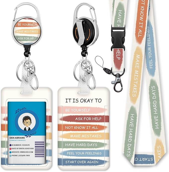 Giancomics Inspirational Quote Lanyards for Id Badges, Cute ID Badge Holder with Lanyard Badge Reel Retractable, Teacher Lanyard with ID Holder Keychain Clip Name Tag ID Card Holder for Women Gift