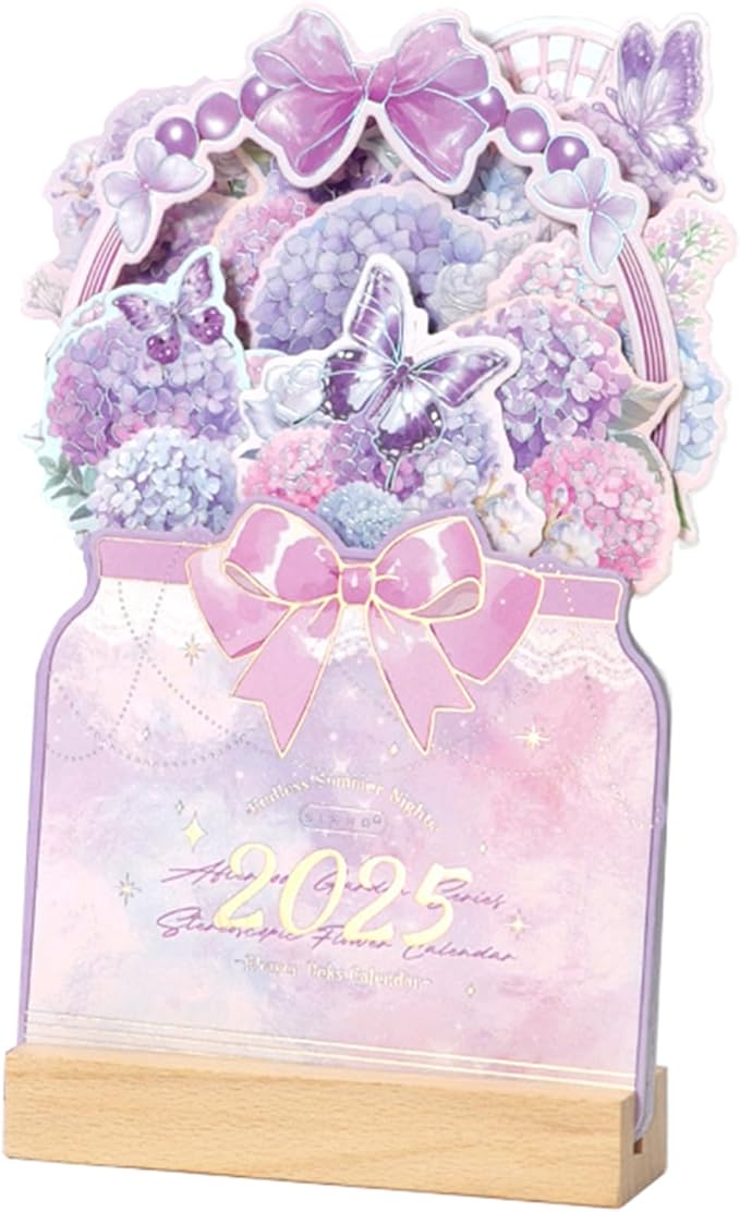 2025 Creative Desk Calendar Unique Flower Basket Shape New Year Schedule Calendar 8.5" x 6" - Hydrangea