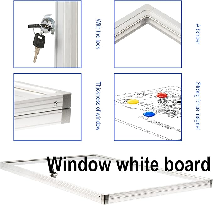 BIBOC 36x24 Inches Lockable Bulletin Boards White Board Frame Enclosed Display Case,with Magnets,for School Message Notice Whiteboard