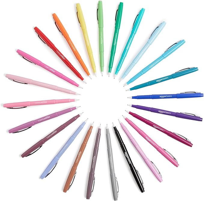Amazon Basics Felt Tip Markers, Assorted Colors, 12-Pack